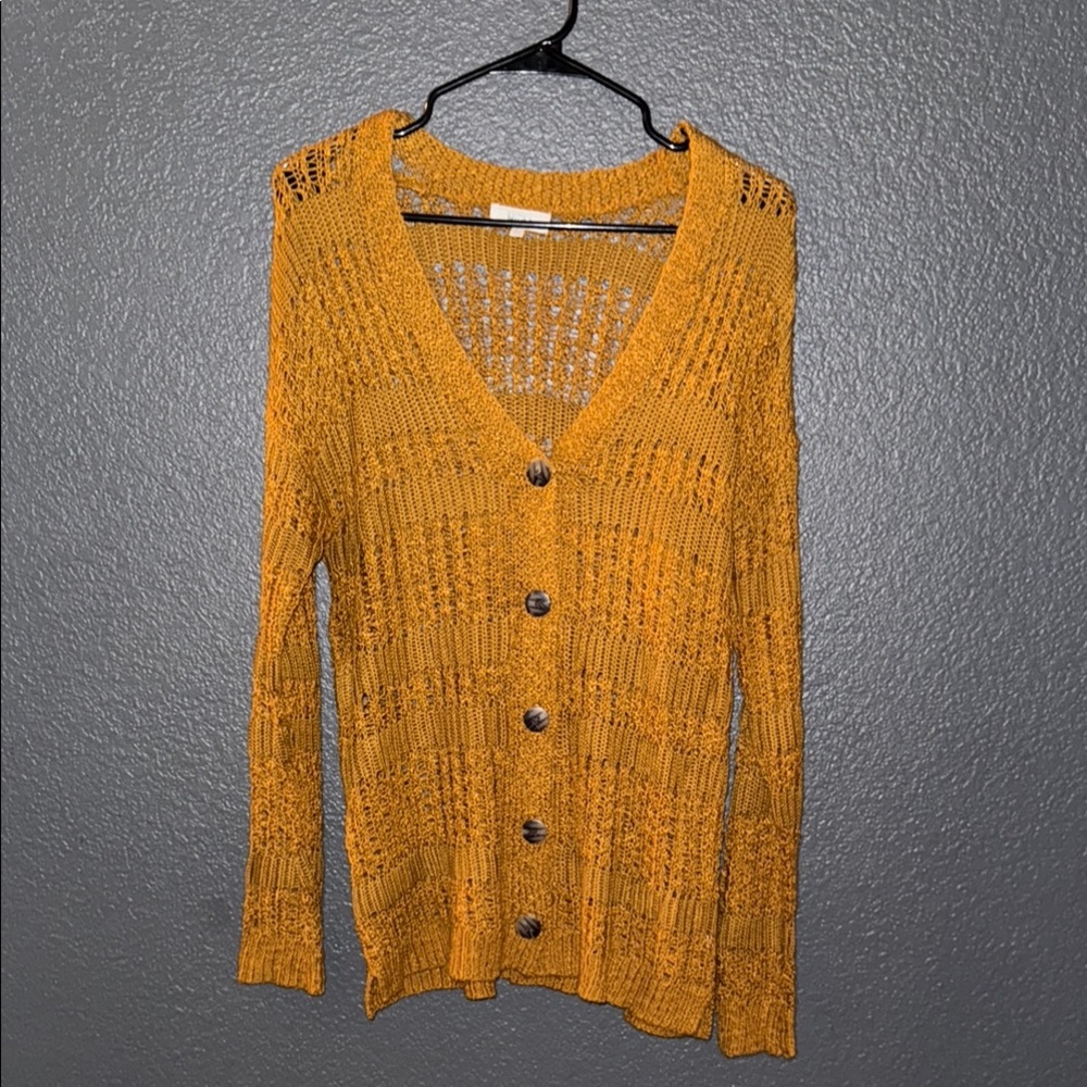 Women's Mustard Button-Up Sweater